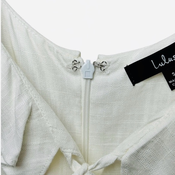 Lulus Ivory Ruffle Linen Mini Dress Small Bridal Shower Coquette - Picture 8 of 15